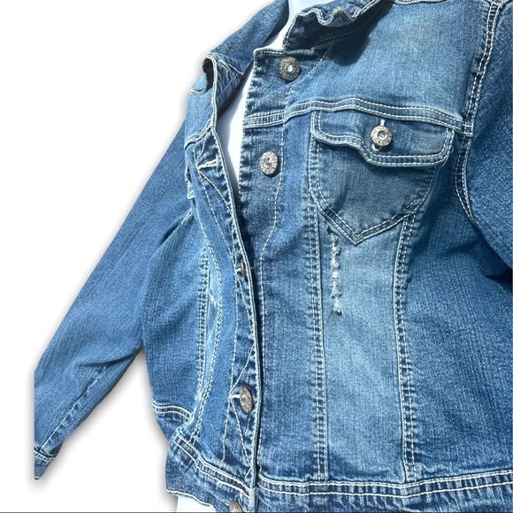 Amethyst Women’s Blue Denim Jacket With Silver Rhinestone Button’s Size 2X - Picture 5 of 14